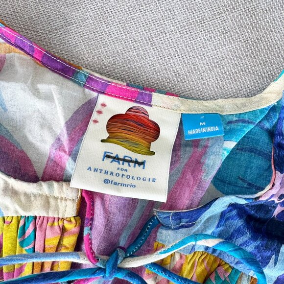 Farm Rio Anthropologie Puff Sleeve Tie Front Blouse Top Medium - Picture 4 of 11